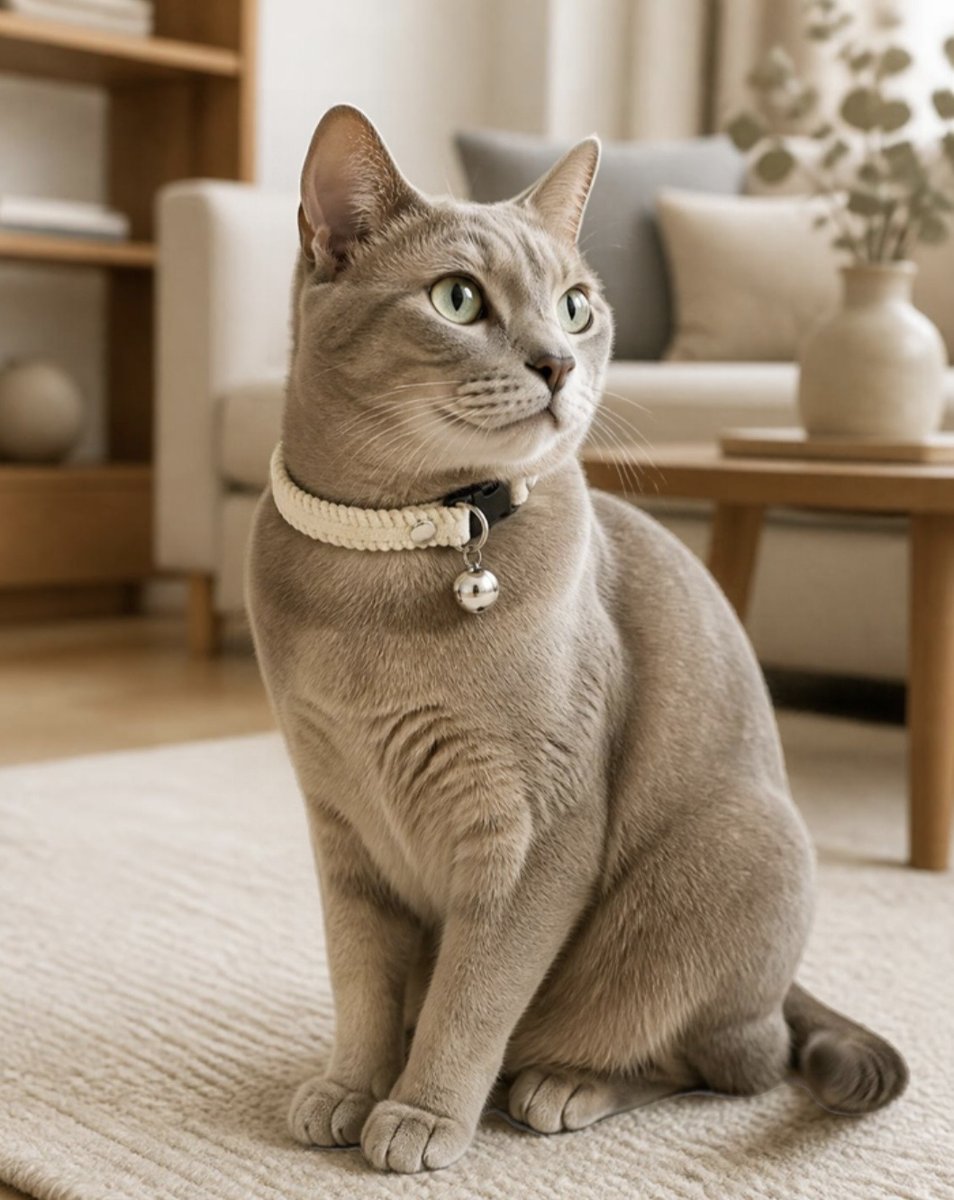 Chat portant le collier Bouclette crème à clochette