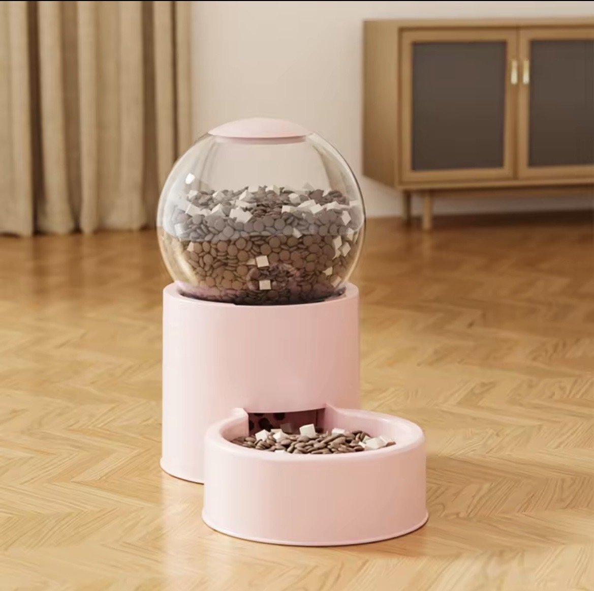 Distributeur Bibizy rose côté croquettes