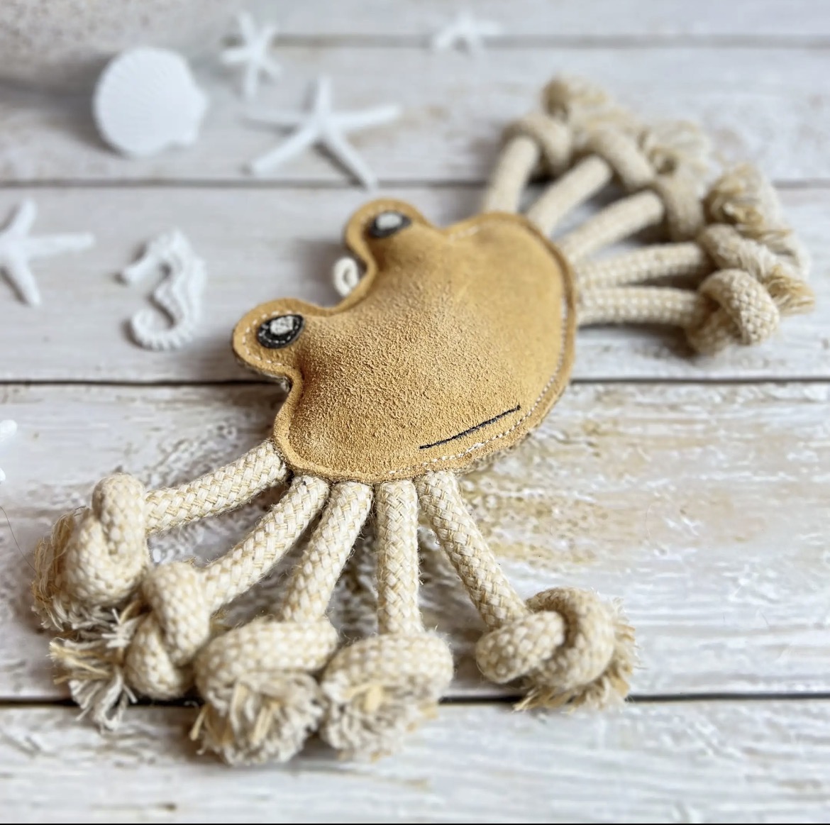 Jouet Crabe en daim et cordes Bibizy